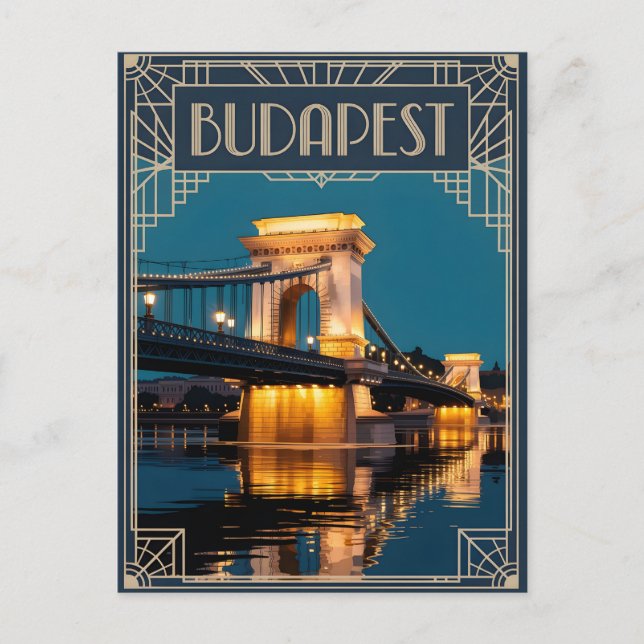 Budapest Chain Bridge Art deco Postcard (Front)