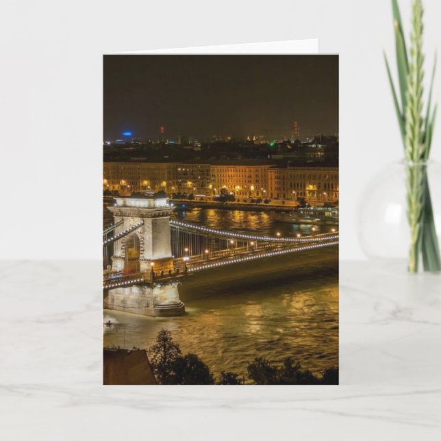 Budapest Chain Bridge at Night Card (Front)