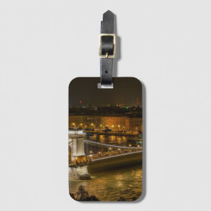 Budapest Chain Bridge at Night Luggage Tag
