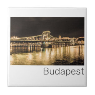 Budapest Chain Bridge Hungary Retro Night Vintage Ceramic Tile