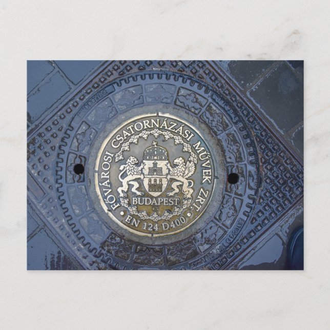 Budapest Coat of Arms on a Manhole Cover Postcard (Front)