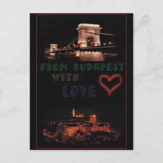 Budapest collage on black background postcard