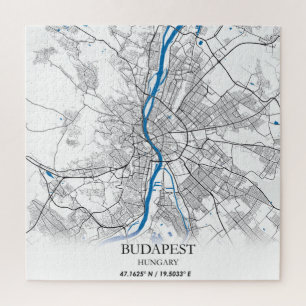Budapest Hungary City Map Travel Simple Minimal Jigsaw Puzzle