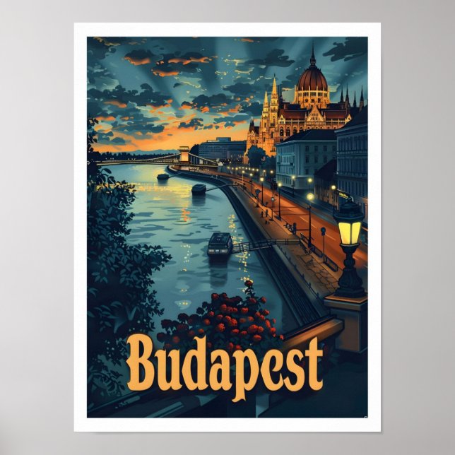 Budapest Hungary Classic Art Retro Vintage Travel Poster (Front)