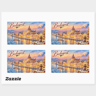 Budapest Hungary Danube Parliament Christmas Rectangular Sticker