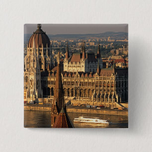 Budapest, Hungary, Danube River, Parliament 15 Cm Square Badge