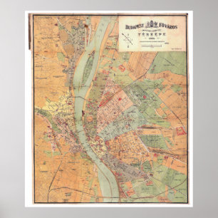 Budapest Hungary Map from 1884 Poster