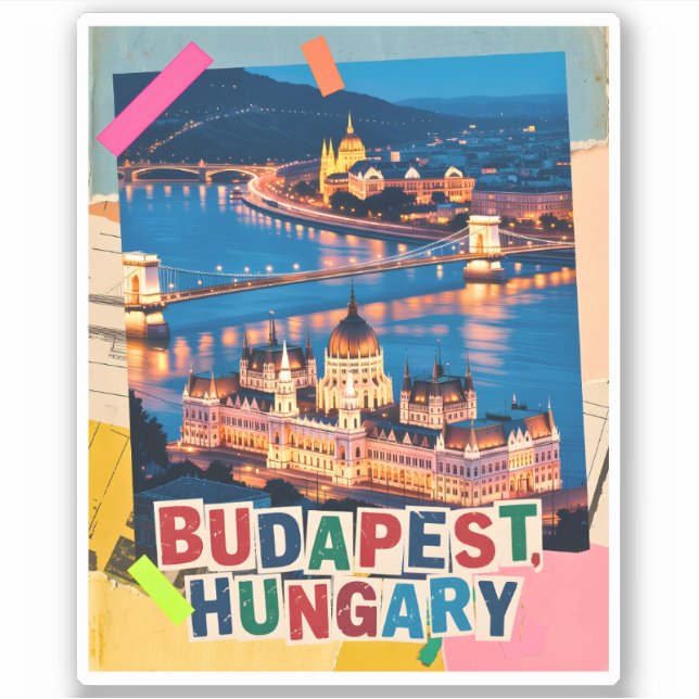 Budapest Hungary Night Cityscape Pop Art Collage (Front)