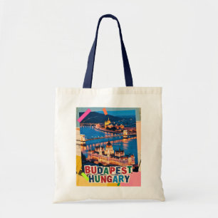 Budapest Hungary Night Cityscape Pop Art Collage Tote Bag