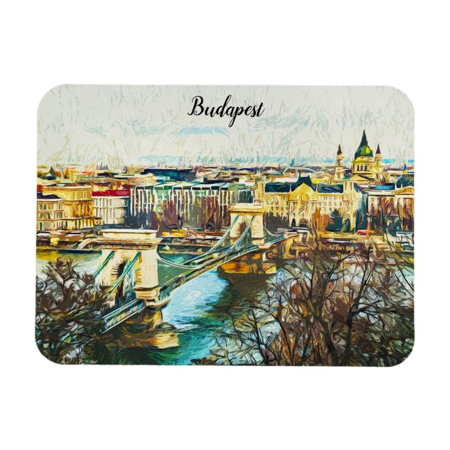 Budapest Hungary Oil Paint Panorama View Magnet (Horizontal)