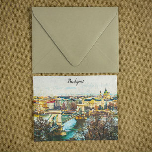 Budapest Hungary Oil Paint Panorama View Postcard