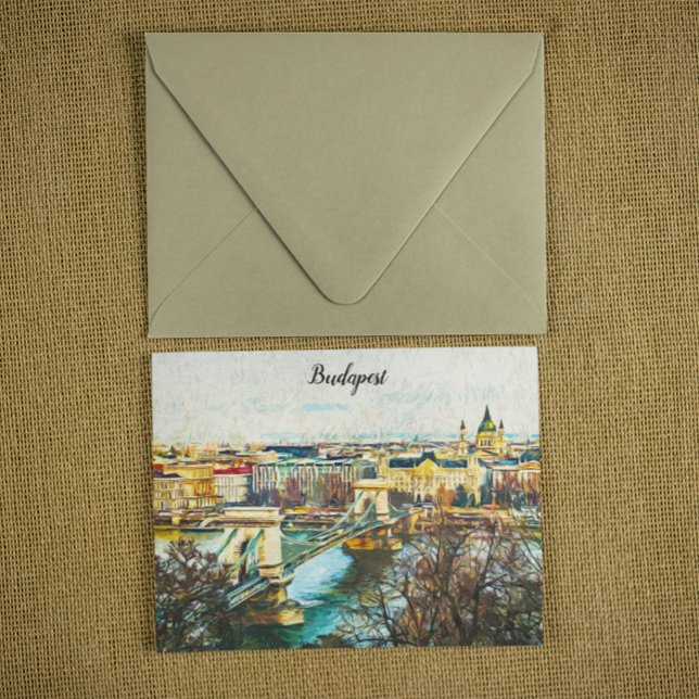 Budapest Hungary Oil Paint Panorama View Postcard (Budapest Hungary Oil paint Postcard)