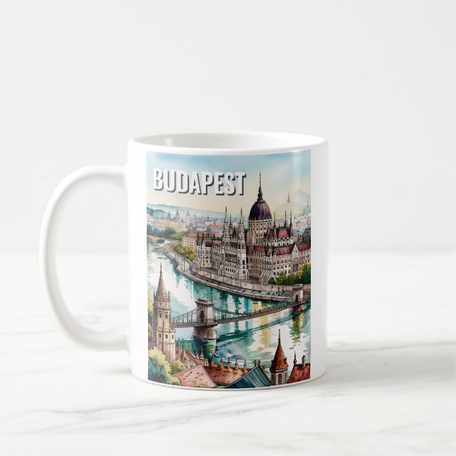 Budapest Hungary Parliament Danube River Skyline Coffee Mug (Left)