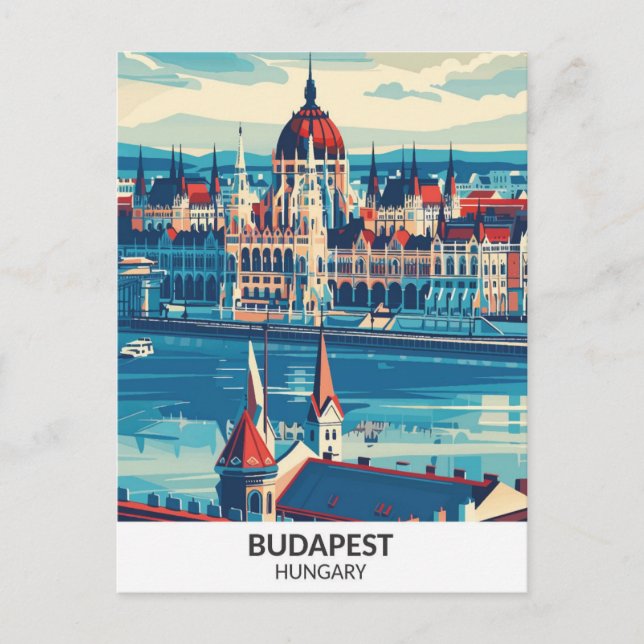 Budapest Hungary Retro Artwork Travel  Postcard (Front)