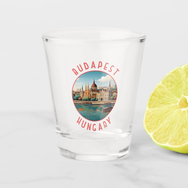 Budapest Hungary Retro Distressed Circle Shot Glass (Front)