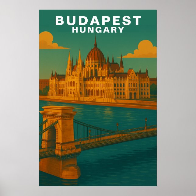 Budapest, Hungary Riverside Architecture Travel Poster (Front)