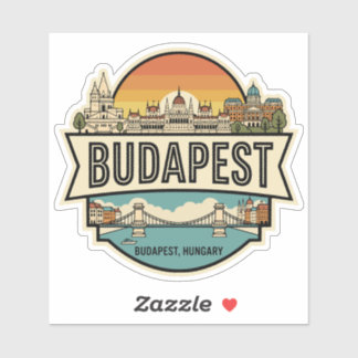 Budapest Hungary Skyline Retro Travel Badge 