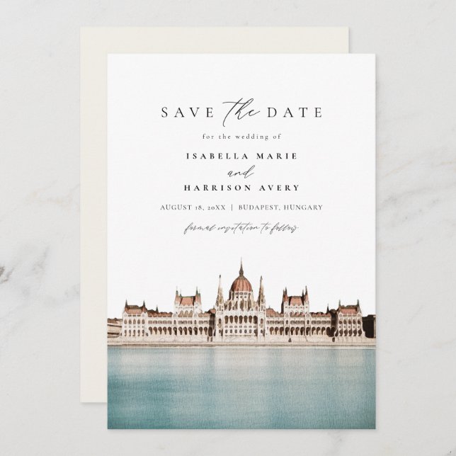 BUDAPEST, HUNGARY Skyline Save the Date Invitation (Front/Back)