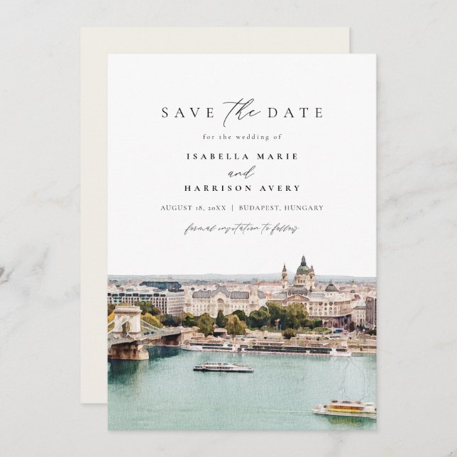 BUDAPEST, HUNGARY Skyline Save the Date Invitation (Front/Back)