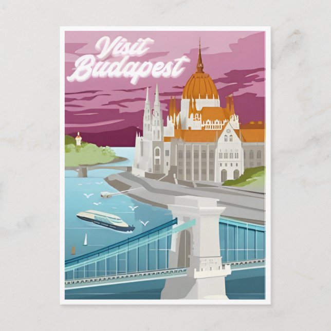 Budapest Hungary Travel Art Vintage retro souvenir Postcard (Front)