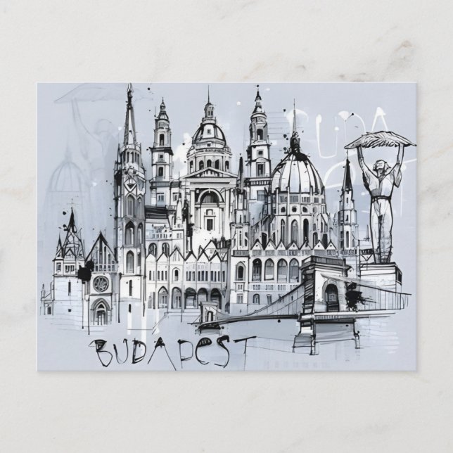 Budapest Hungary Travel art Vintage souvenir Postcard (Front)