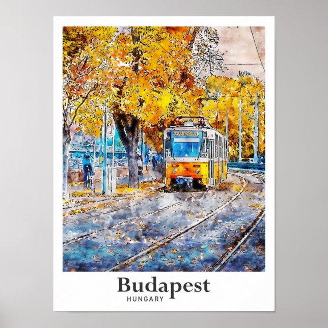 Budapest Hungary Travel Watercolor Hand Drawn Poster (Front)
