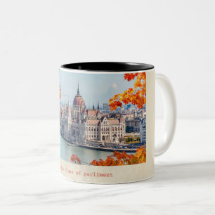 budapest hungary vintage house of parliment Two-Tone coffee mug