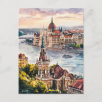 Budapest Hungary Vintage Watercolor Painting