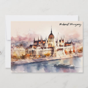 Budapest Hungary Watercolor Painting Panorama View Card