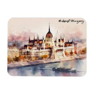 Budapest Hungary Watercolor Painting Panorama View Magnet