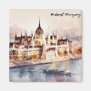 Budapest Hungary Watercolor Painting Panorama View Magnet