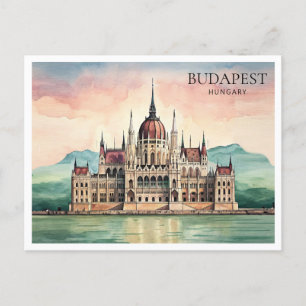 Budapest Hungary Watercolor Postcard Danube View