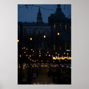 Budapest Nightfall: Basilica View Poster
