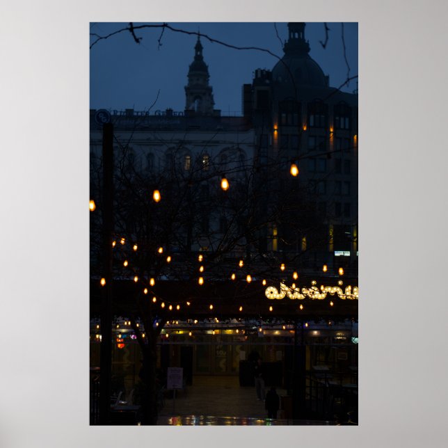 Budapest Nightfall: Basilica View Poster (Front)