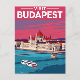 Budapest Parliament Retro Travel Postcard