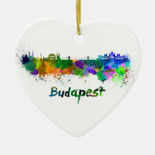 Budapest skyline in watercolor ceramic tree decoration