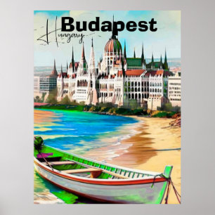 Budapest Travel Postcard Art, Hungary Travel Postc Poster