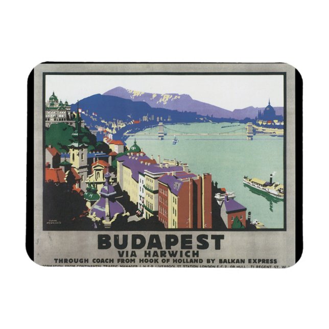 Budapest via Harwich_Vintage Travel Poster Magnet (Horizontal)