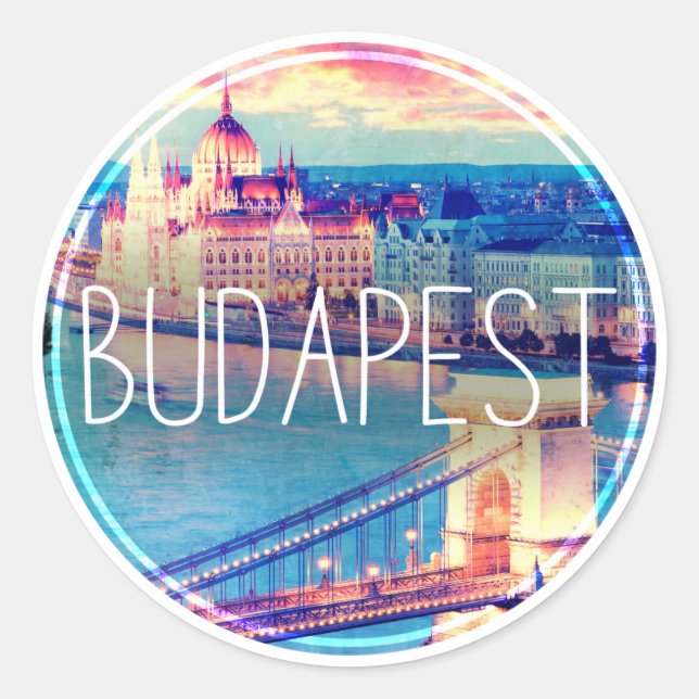 Budapest vintage, circle classic round sticker (Front)