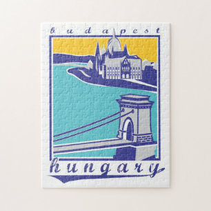Budapest vintage Hungary Chain Bridge Danube River Jigsaw Puzzle