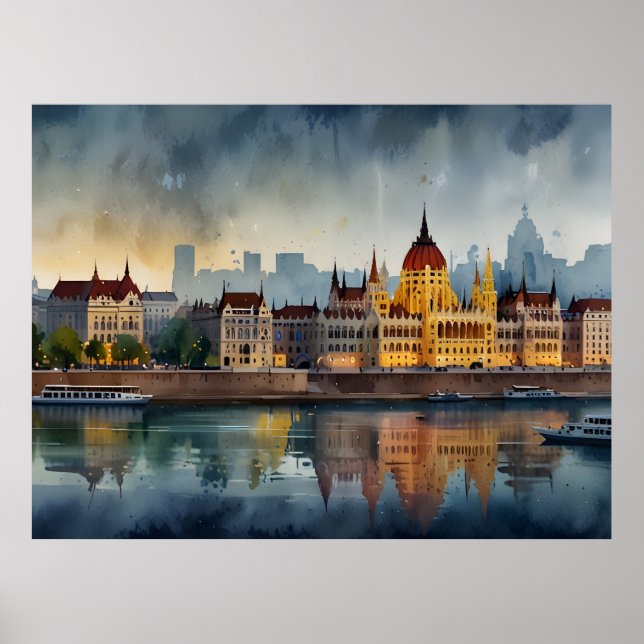 Budapest watercolor art poster (Front)