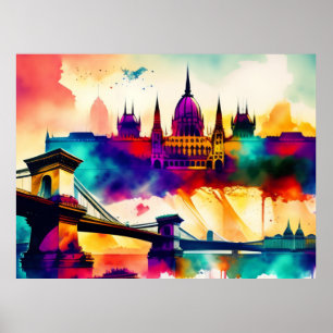 Budapest Watercolor Painting Poster