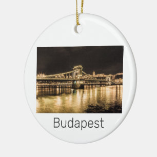 Budapest with Chain Bridge Vintage Panorama Ceramic Ornament