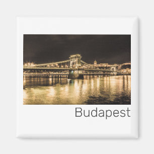 Budapest with Chain Bridge Vintage Panorama Magnet