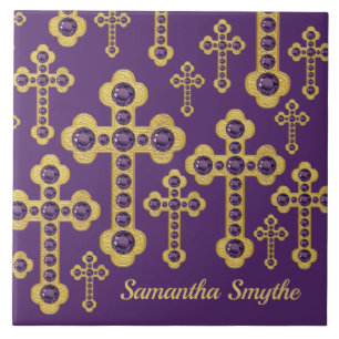 Budded Crosses with 12 Faux Amethysts - Ceramic Tile