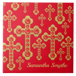 Budded Crosses with 12 Faux Rubies - Ceramic Tile
