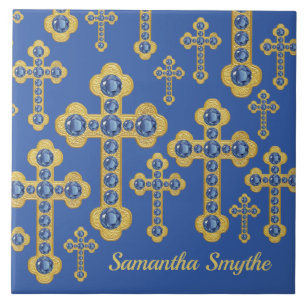 Budded Crosses with 12 Faux Sapphires - Ceramic Tile