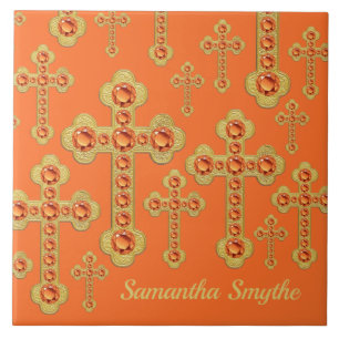 Budded Crosses with 12 Faux Topazes - Ceramic Tile