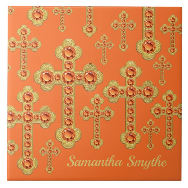 Budded Crosses with 12 Faux Topazes - Ceramic Tile (Front)