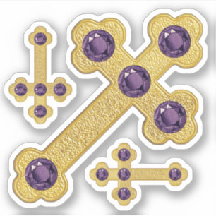 Budded Crosses with 5 Faux Amethysts - Contour